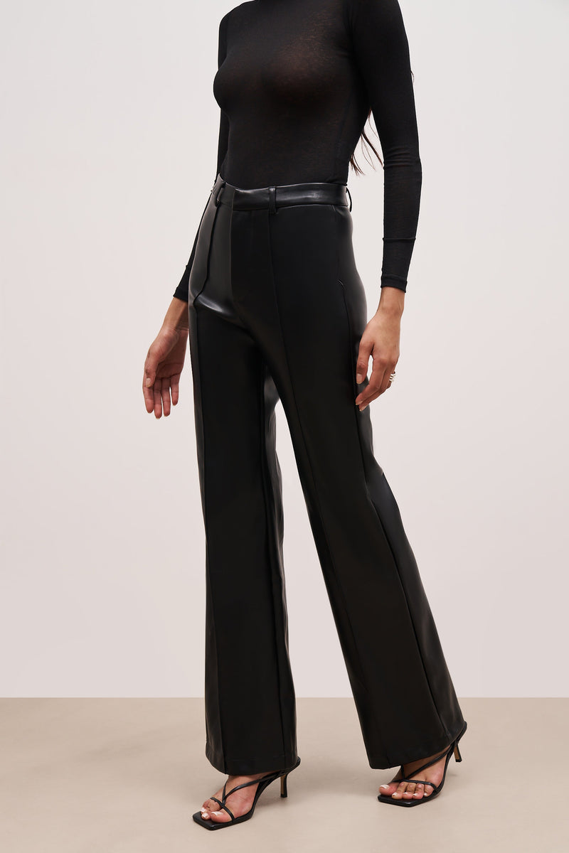 Leather Wide Leg Trousers - Black