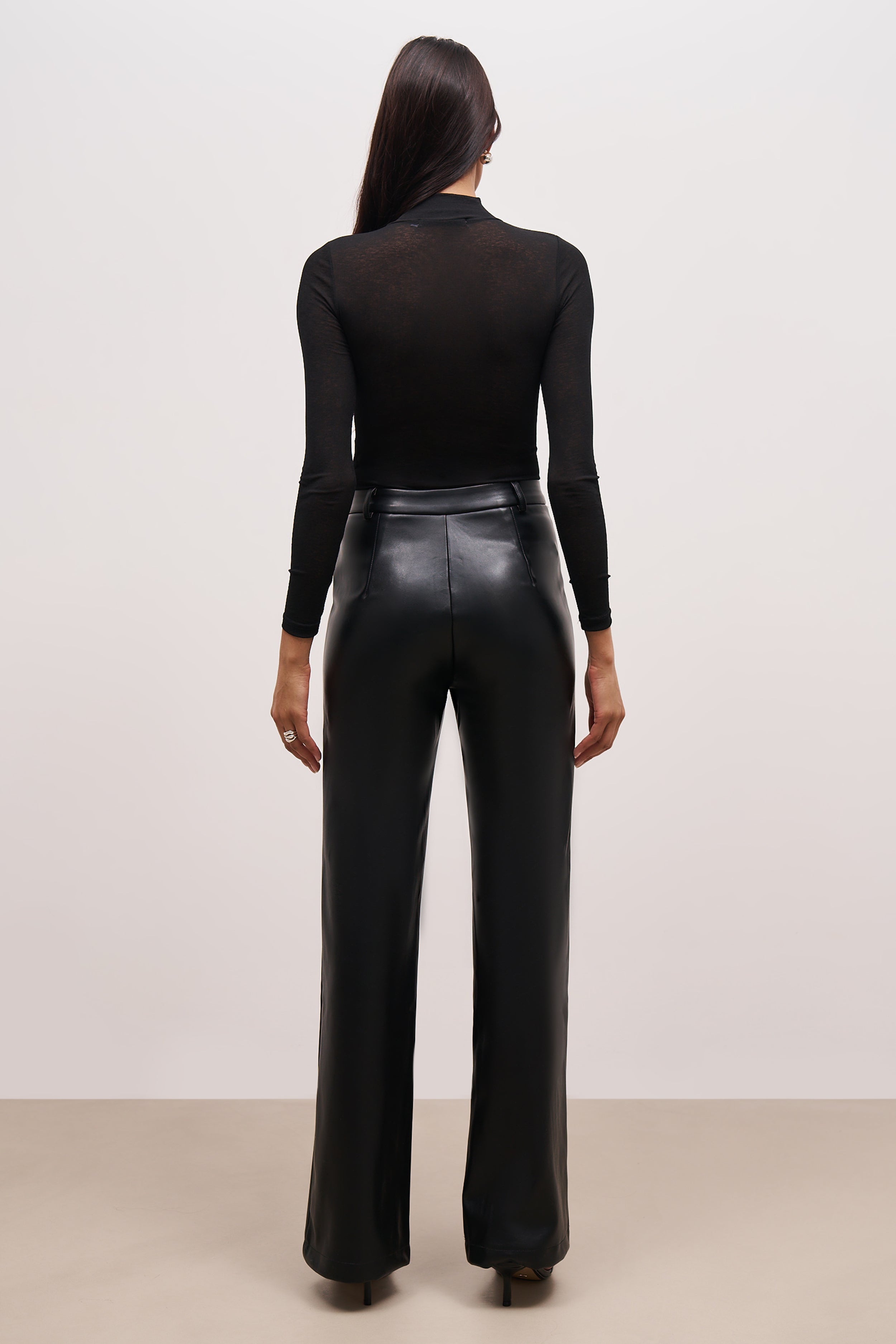 Leather Wide Leg Trousers - Black