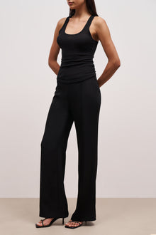 Pin Tuck Tailored Straight Leg Trousers - Black