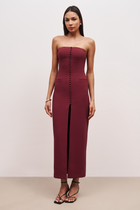 Strapless Peplum Maxi Dress - Burgundy