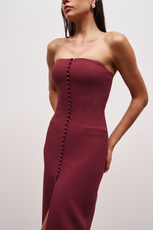 Strapless Peplum Maxi Dress - Burgundy