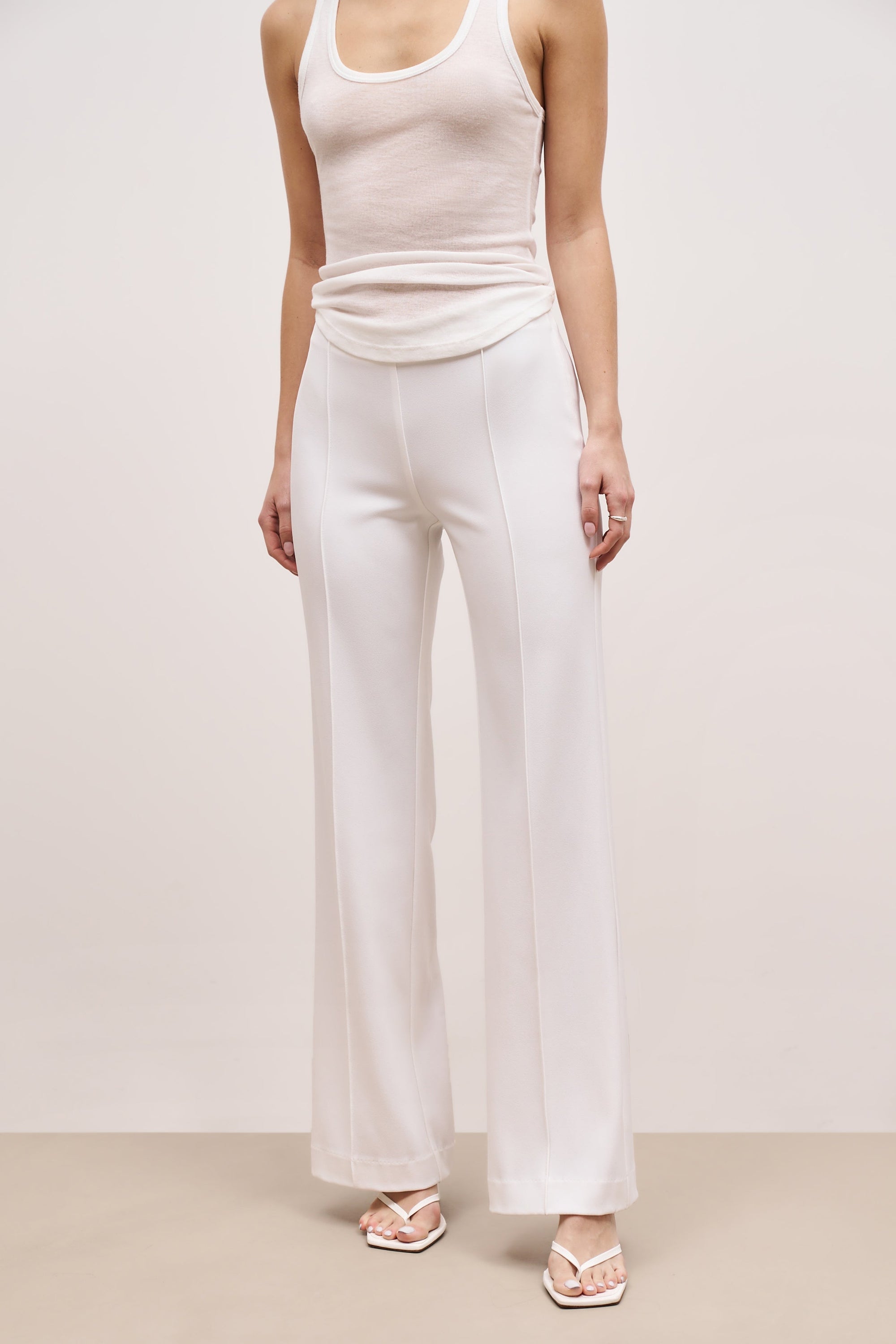 Pin Tuck Tailored Straight Leg Trousers - White