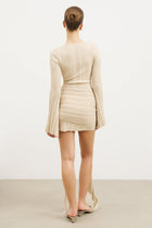 Fine Knit Gathered Longsleeve Mini Dress - Champagne Shimmer