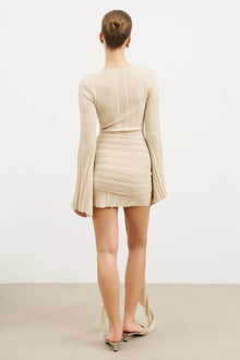 Fine Knit Gathered Longsleeve Mini Dress - Champagne Shimmer