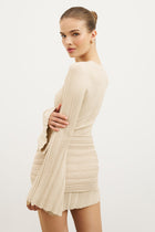 Fine Knit Gathered Longsleeve Mini Dress - Champagne Shimmer