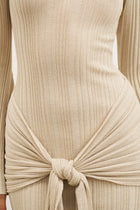 Fine Knit Gathered Longsleeve Mini Dress - Champagne Shimmer