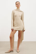 Fine Knit Gathered Longsleeve Mini Dress - Champagne Shimmer