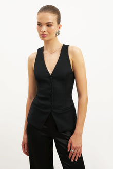 Tailored V-Neck Hourglass Waistcoat - Black