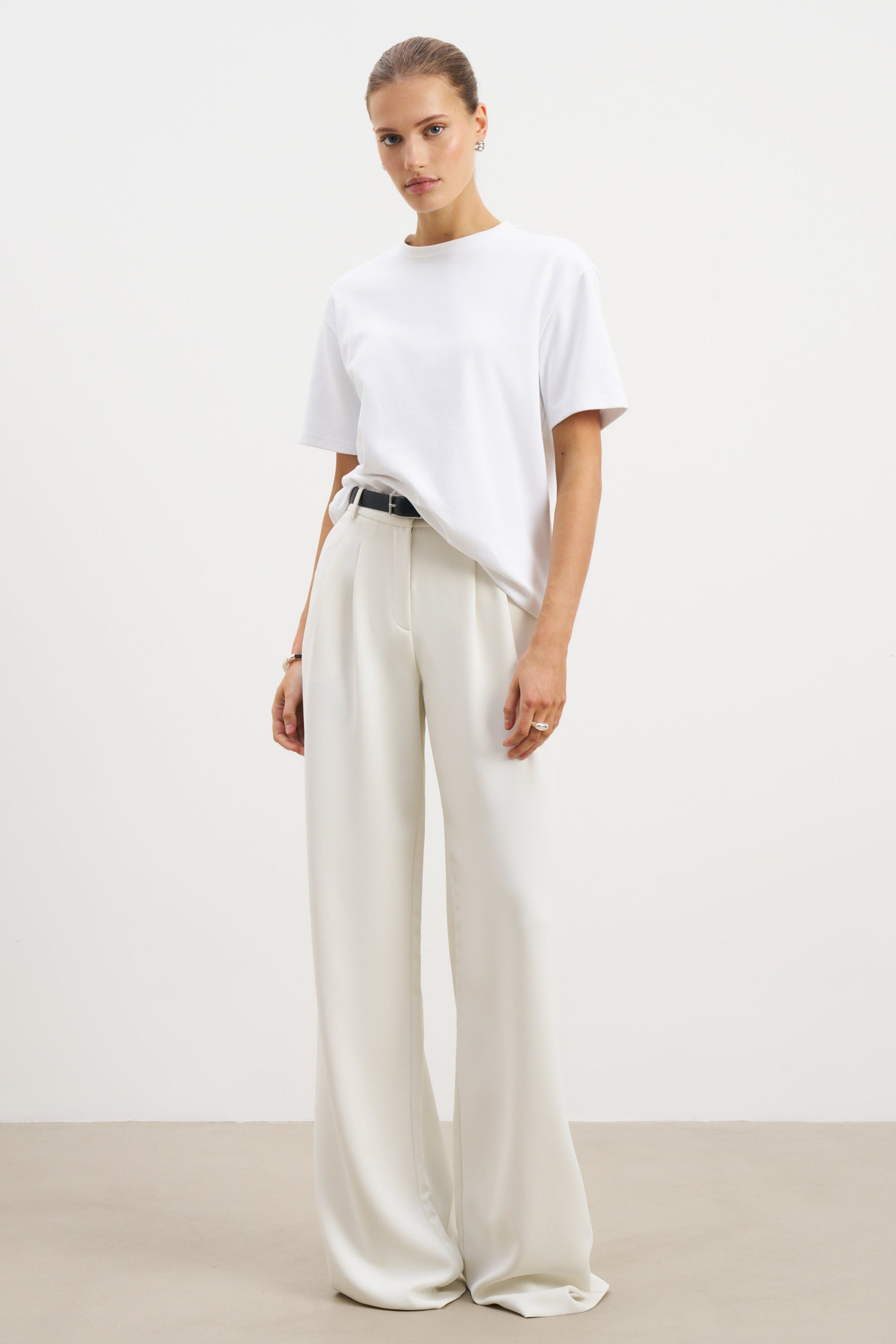 Effortless Pleated Wide Leg Trousers - White