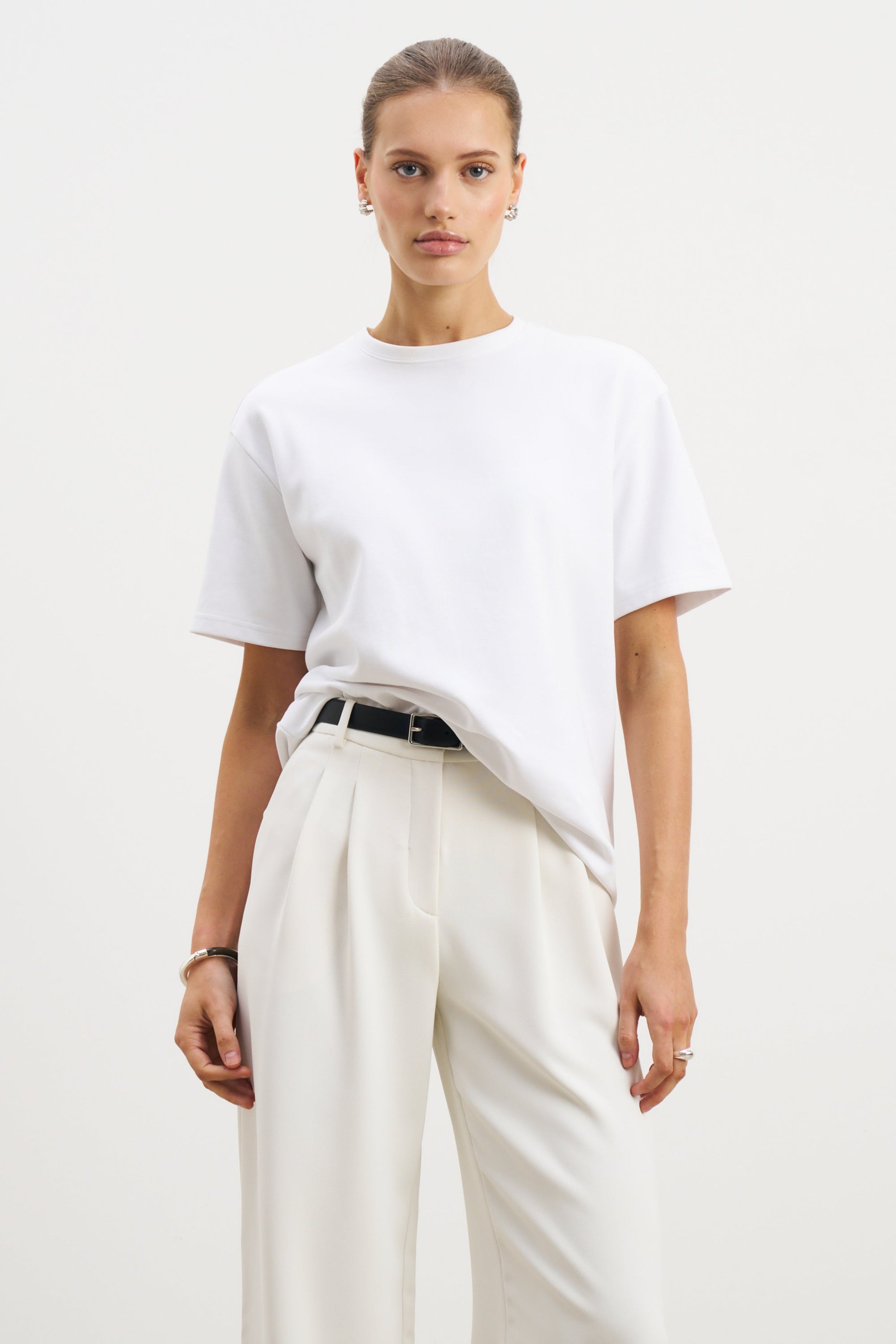 Effortless Pleated Wide Leg Trousers - White