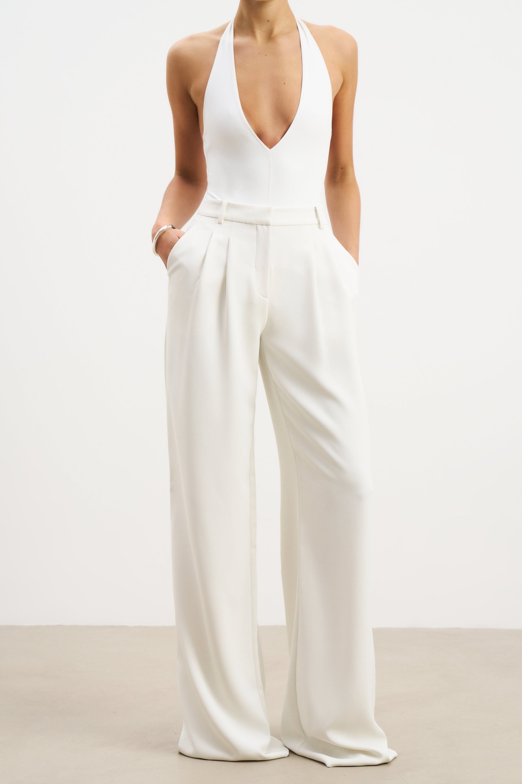 Effortless Pleated Wide Leg Trousers - White