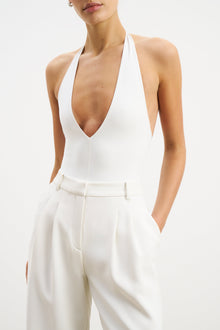 V Neck Plunge Bodysuit - White