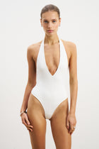 V Neck Plunge Bodysuit - White