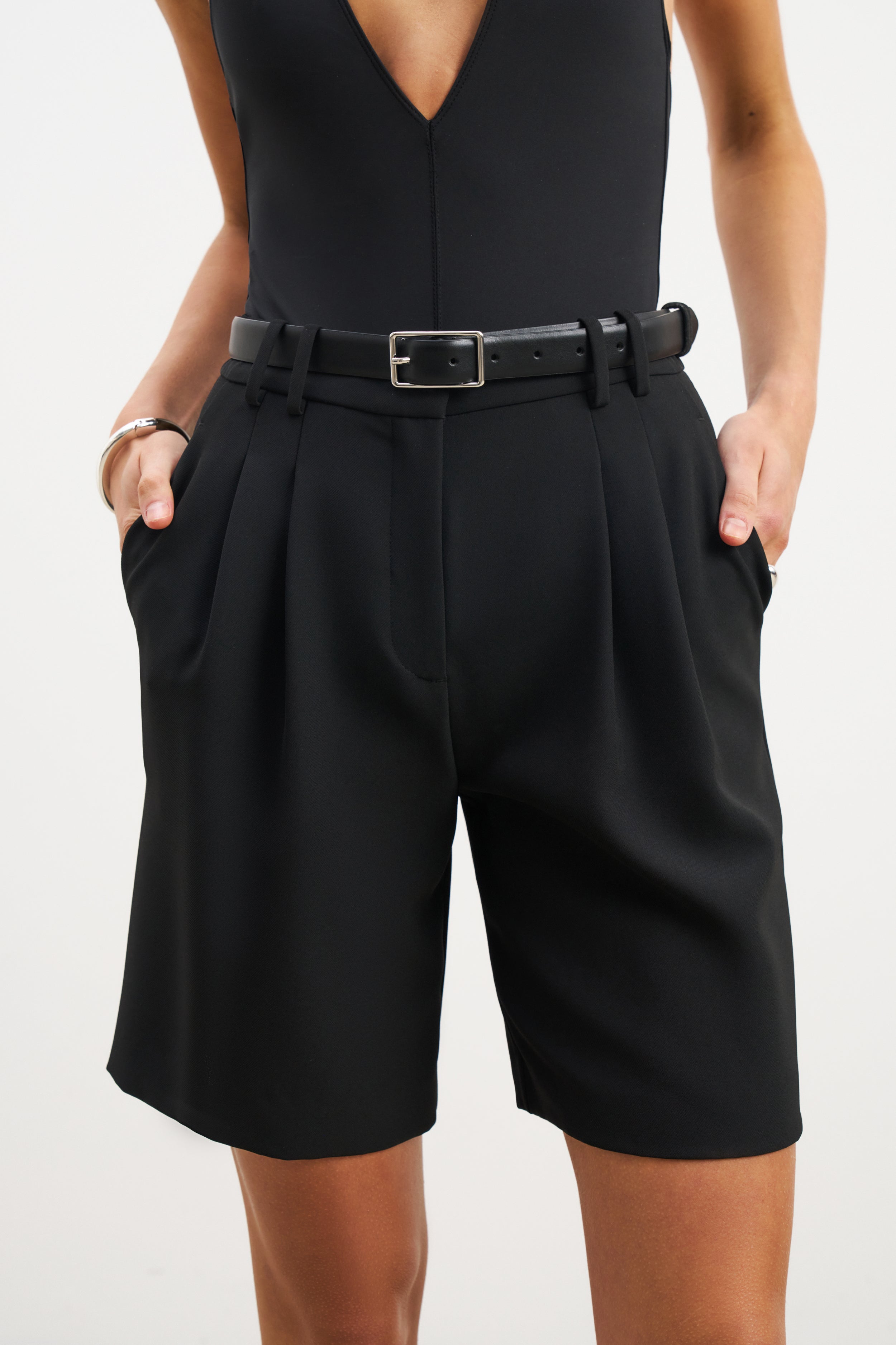 Effortless Pleated Longline Shorts - Black