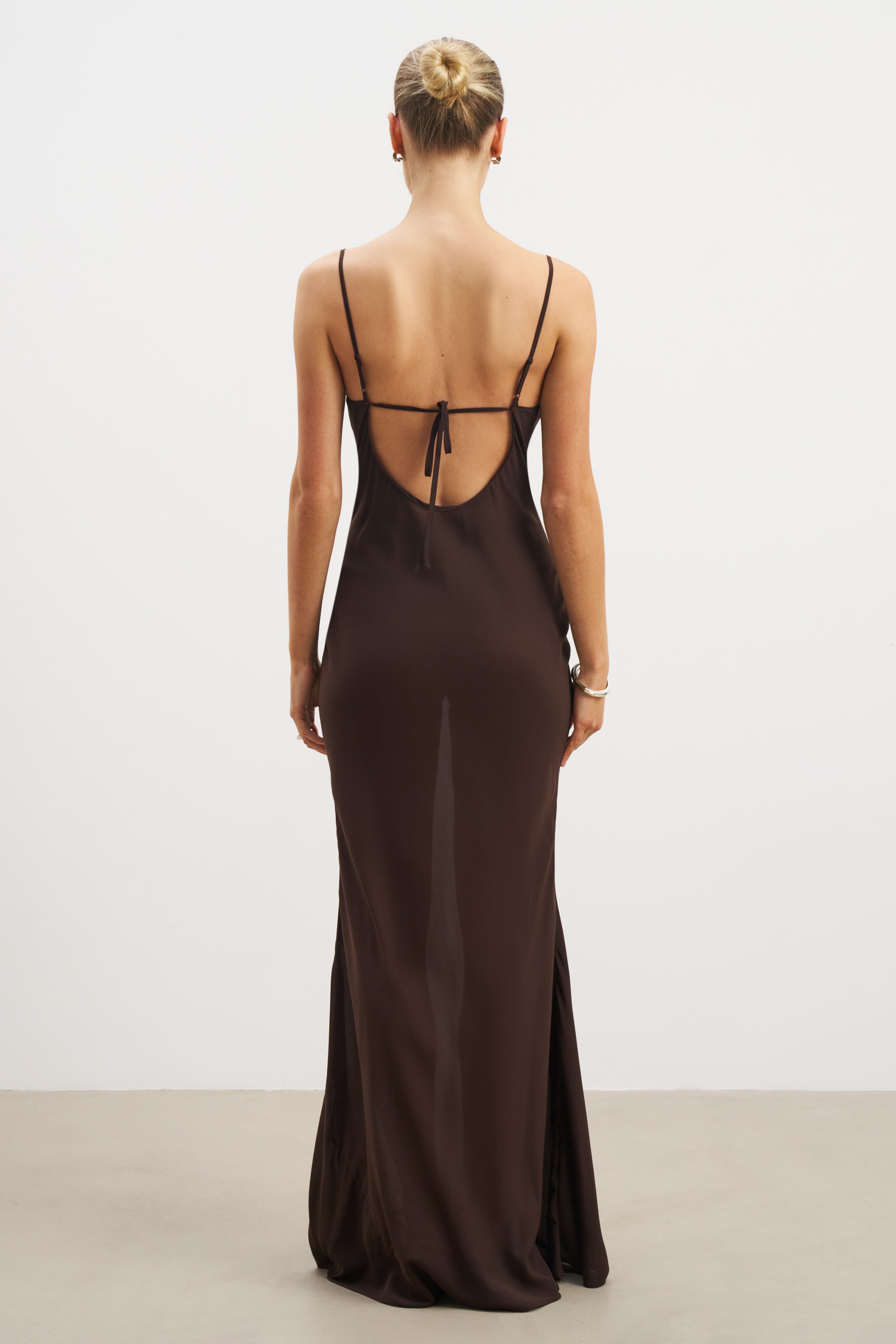 Ruched Chiffon Maxi Dress - Carob