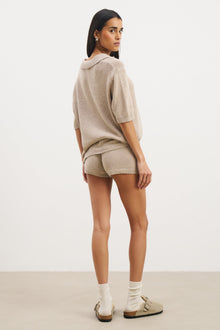 Relaxed Knit Linen Blend Mini Shorts - Stone