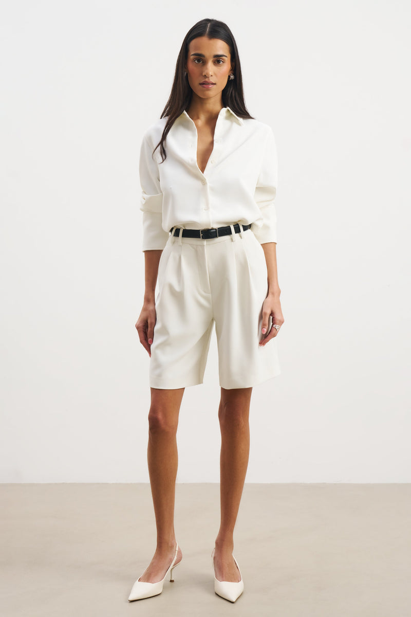 Effortless Pleated Longline Shorts - White