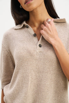 Relaxed Knit Linen Blend Polo - Stone