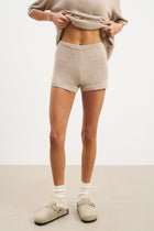 Relaxed Knit Linen Blend Mini Shorts - Stone