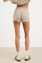 Relaxed Knit Linen Blend Mini Shorts - Stone