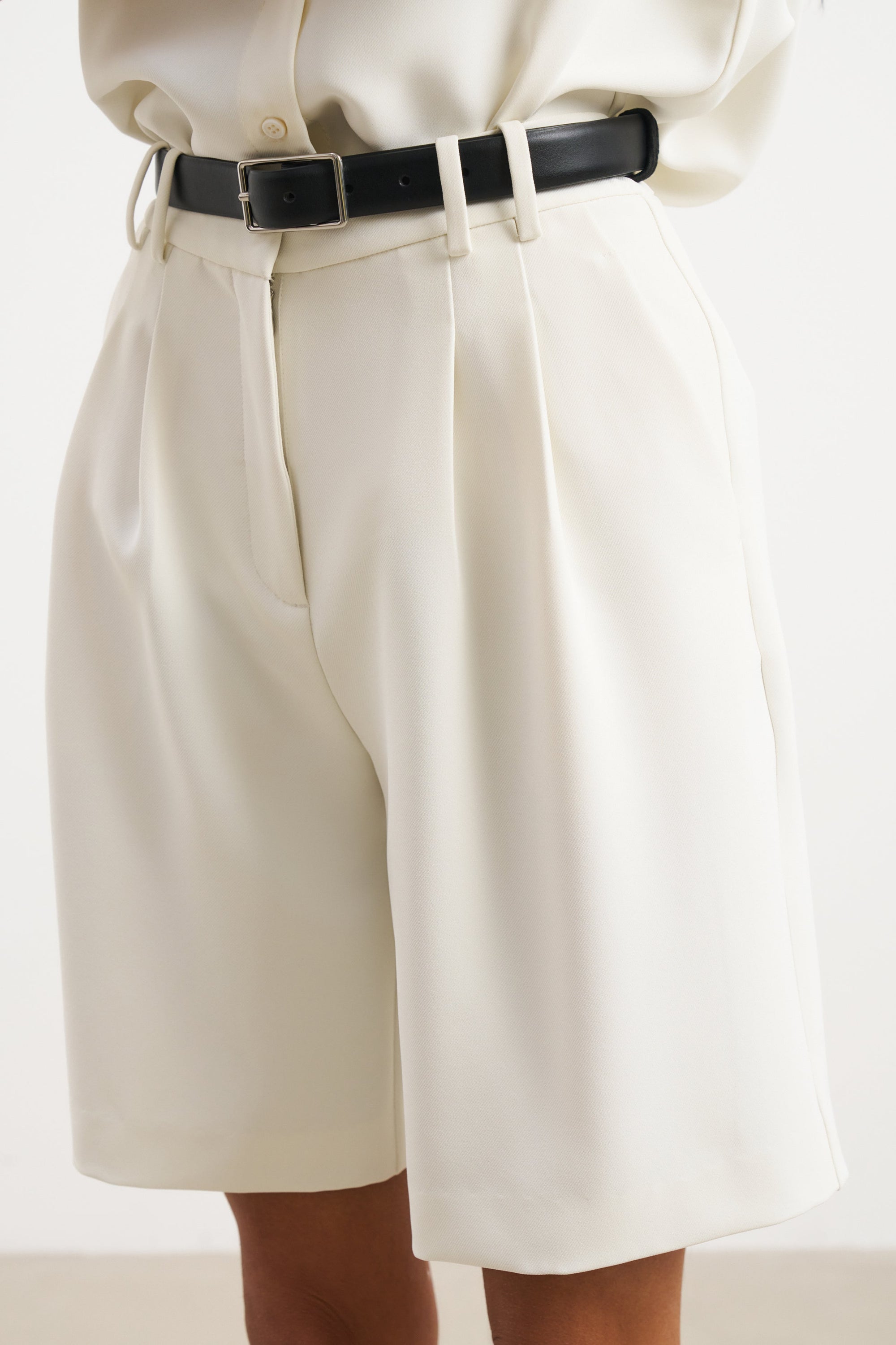 Effortless Pleated Longline Shorts - White