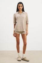 Relaxed Knit Linen Blend Polo - Stone