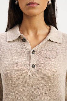 Relaxed Knit Linen Blend Polo - Stone