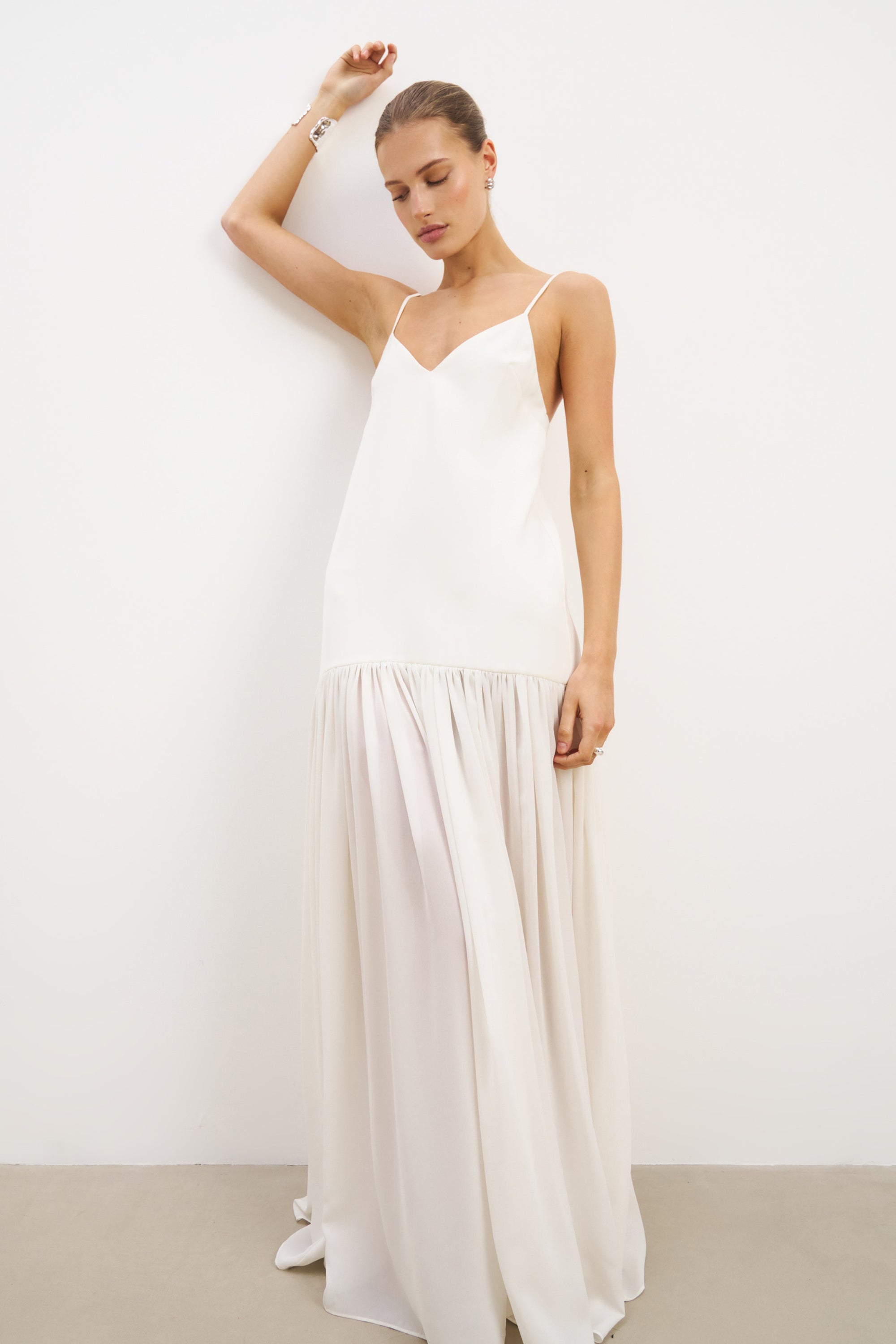 Flowing Dropped Waist Maxi Dress - Ivory