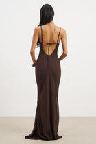 Ruched Chiffon Maxi Dress - Carob