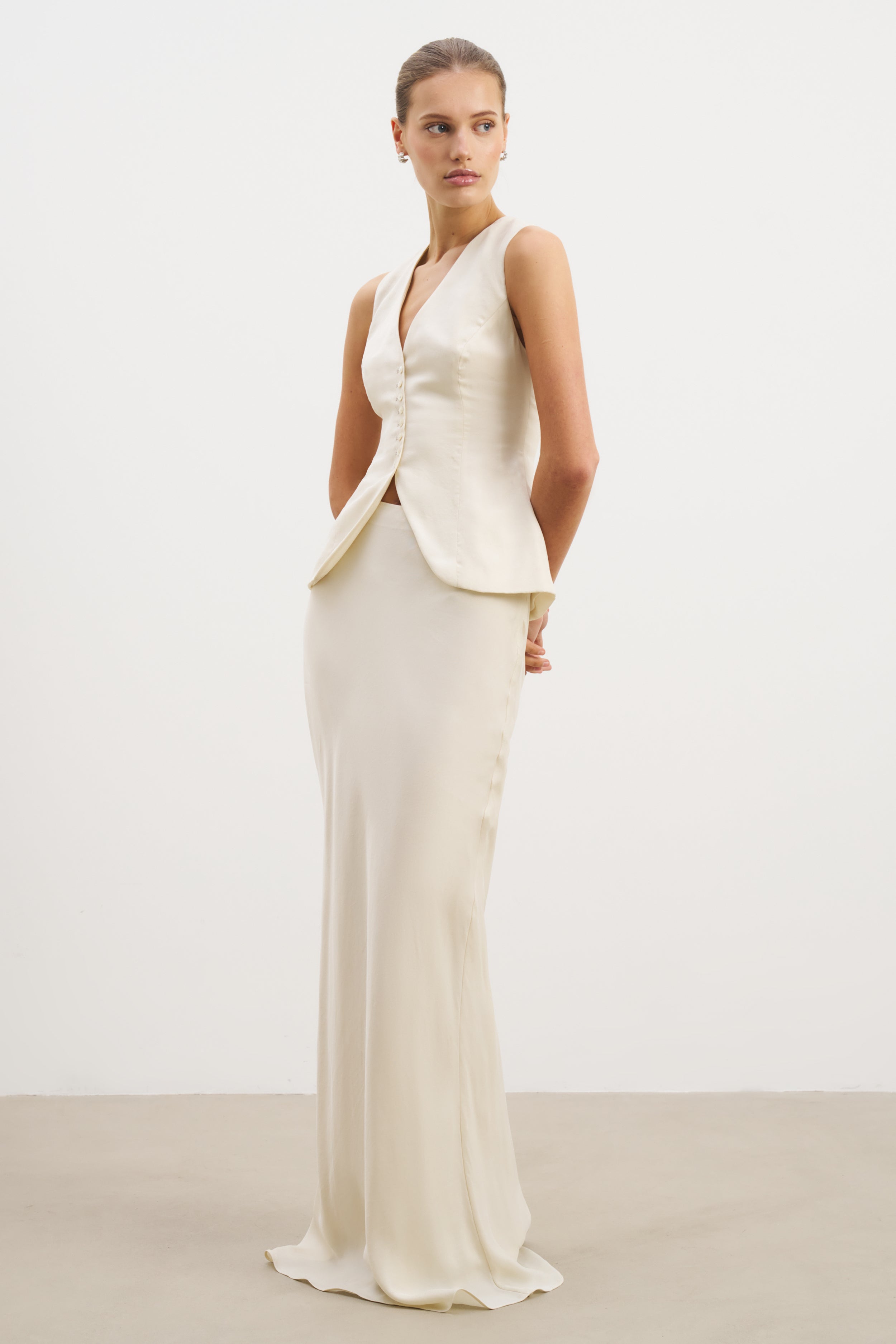 Cupro Bias-Cut Maxi Skirt - Champagne