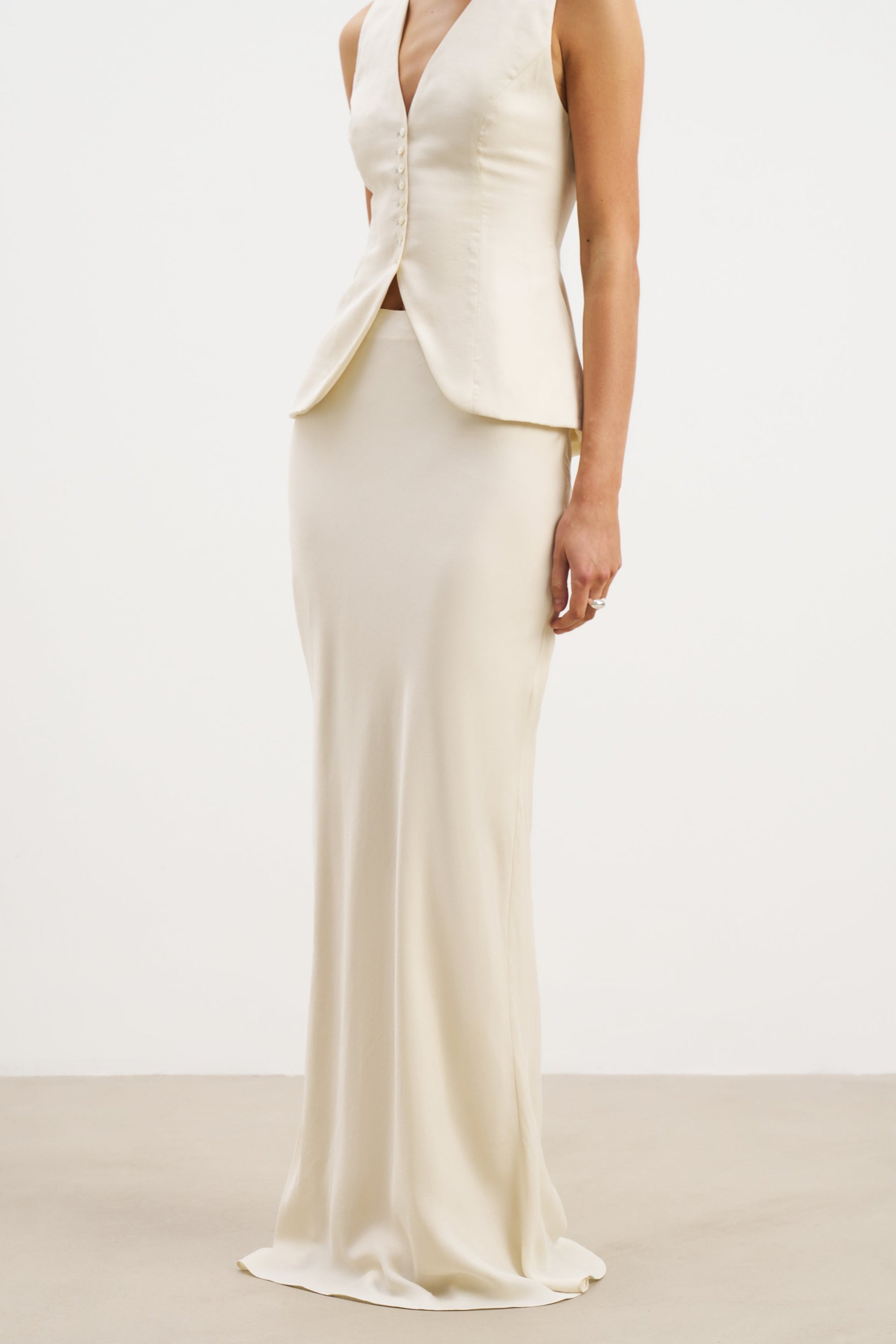 Cupro Bias-Cut Maxi Skirt - Champagne