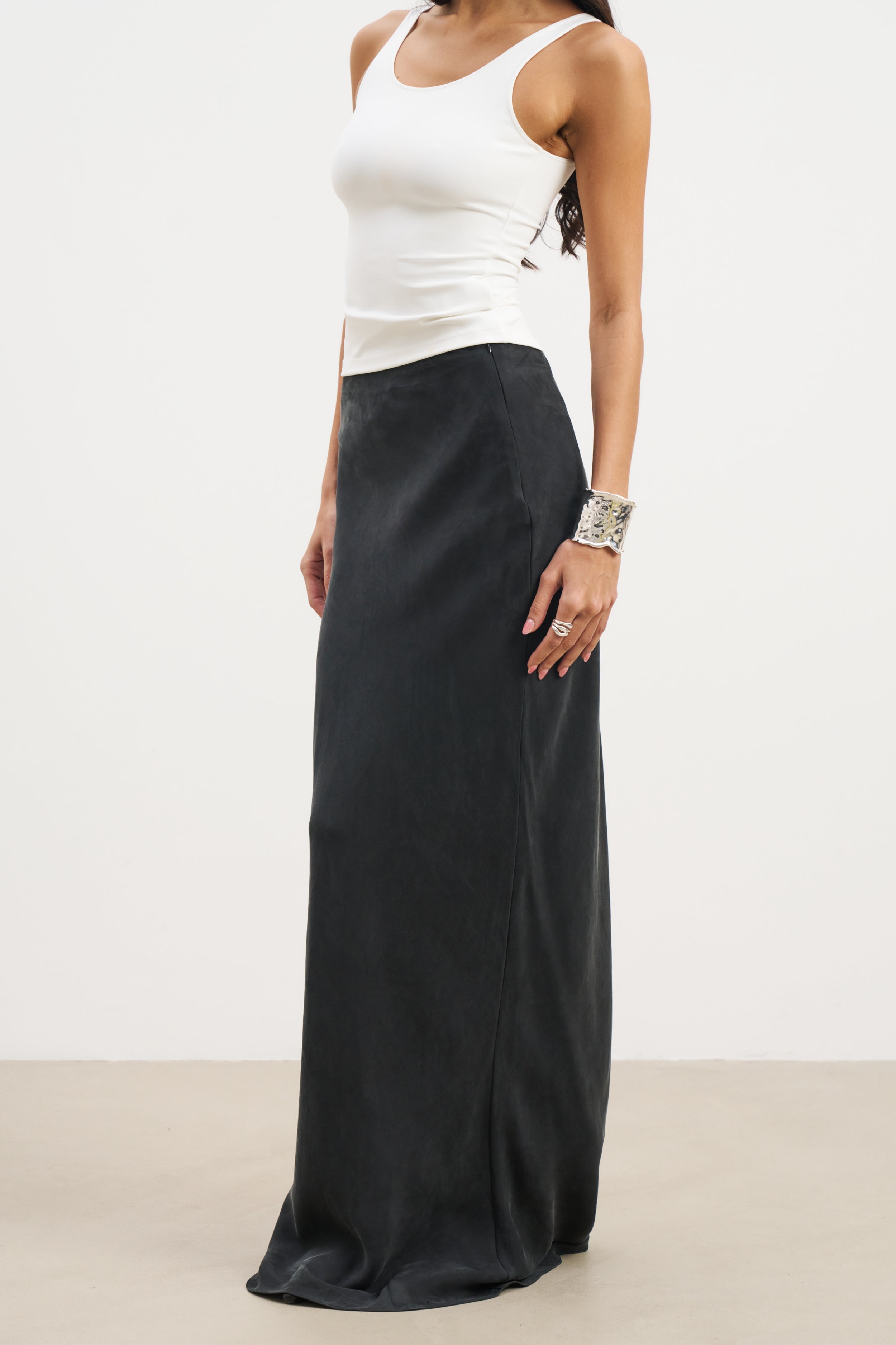 Cupro Bias-Cut Maxi Skirt - Black