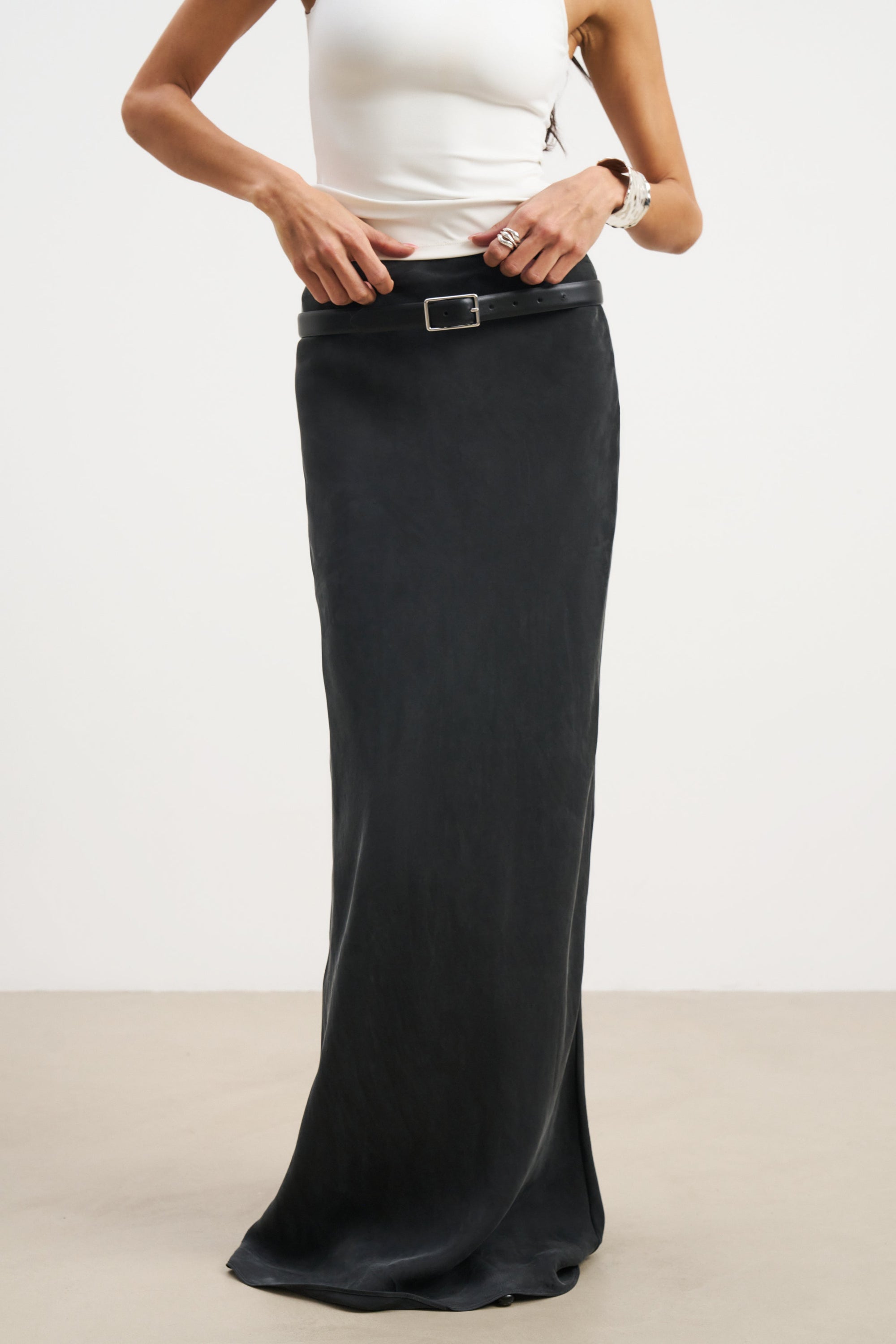 Cupro Bias-Cut Maxi Skirt - Black