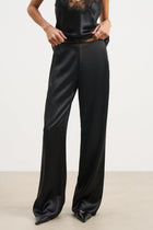 Formal Satin Straight Leg Trousers - Black