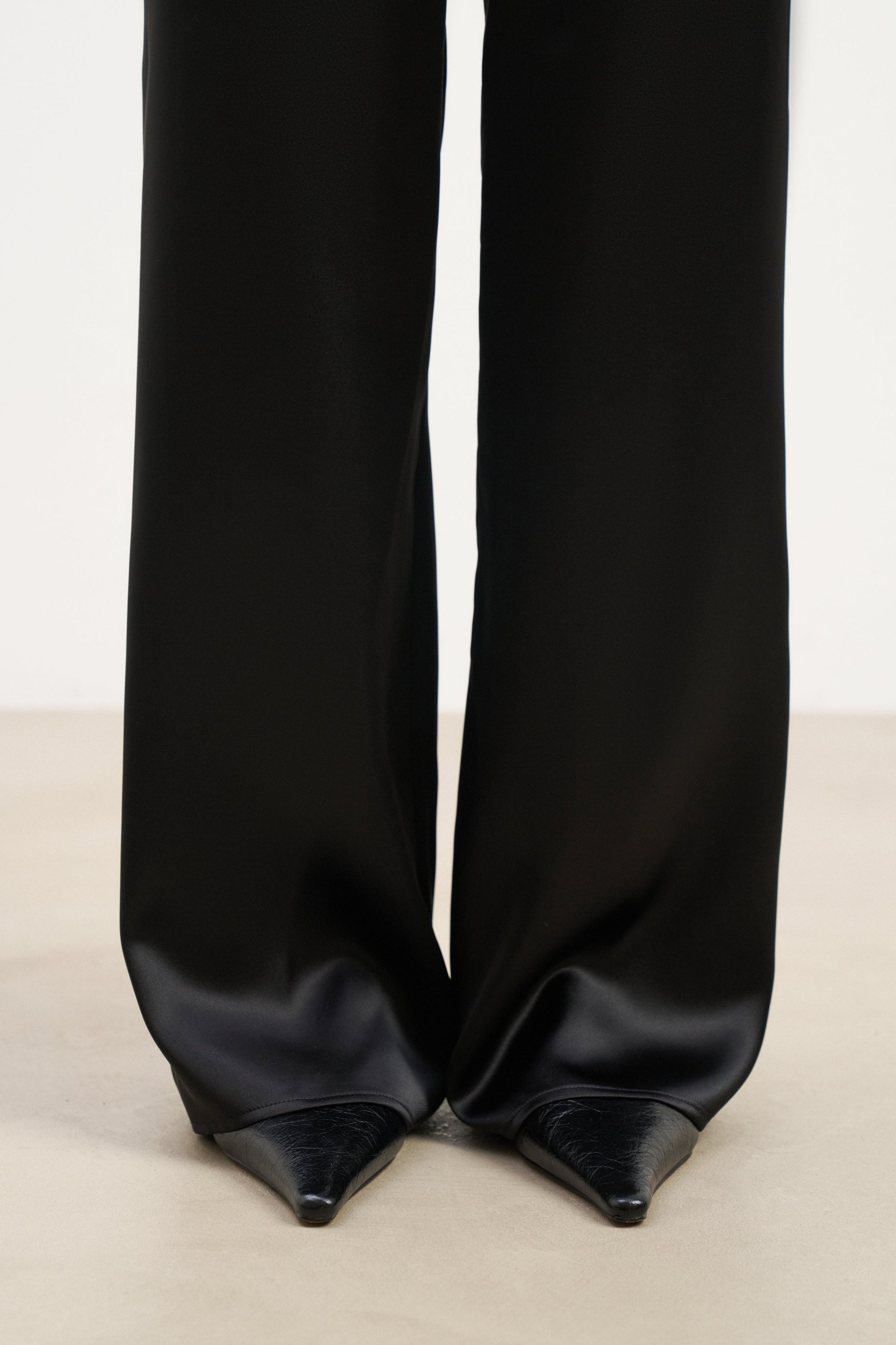 Formal Satin Straight Leg Trousers - Black