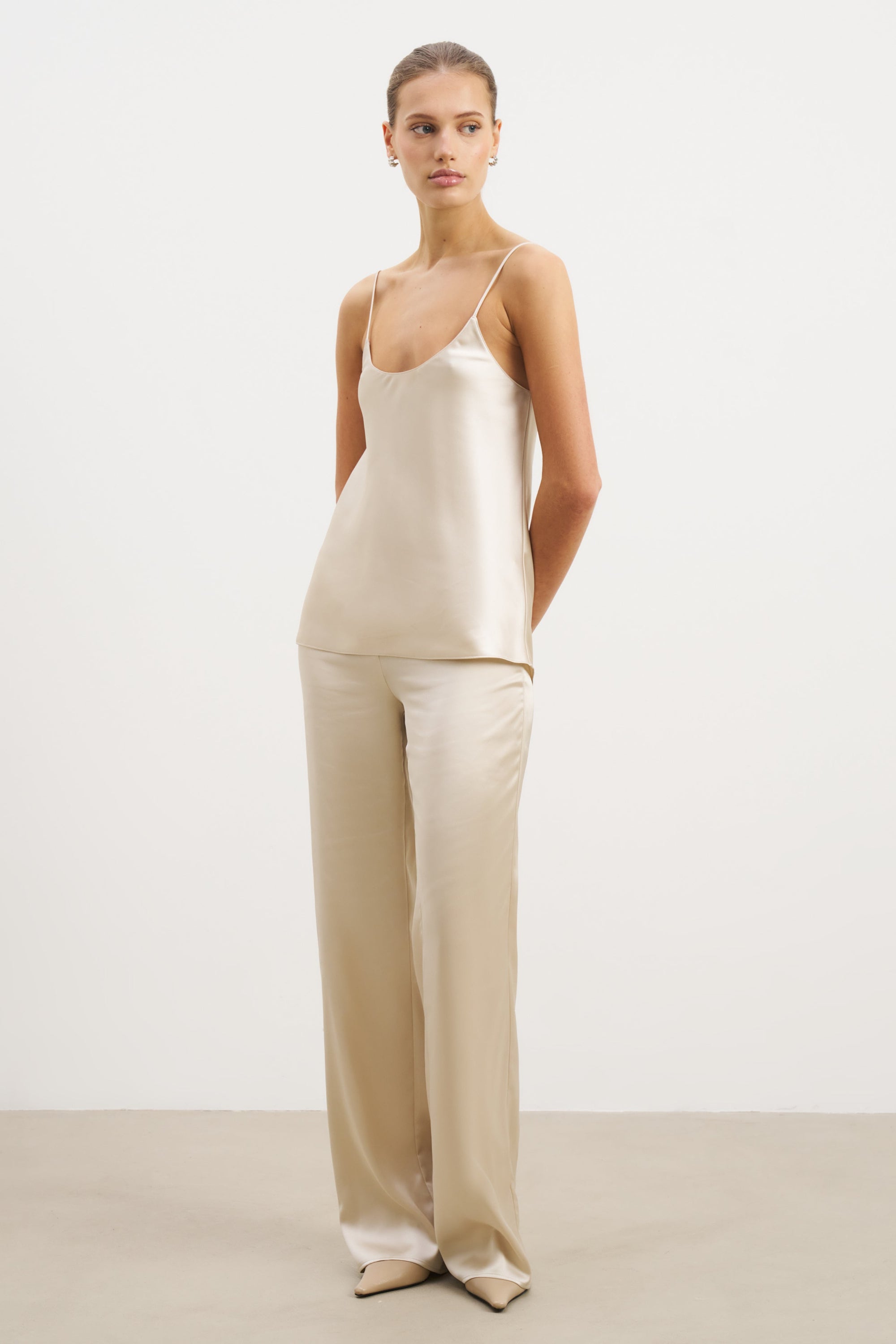 Formal Satin Straight Leg Trousers - Champagne