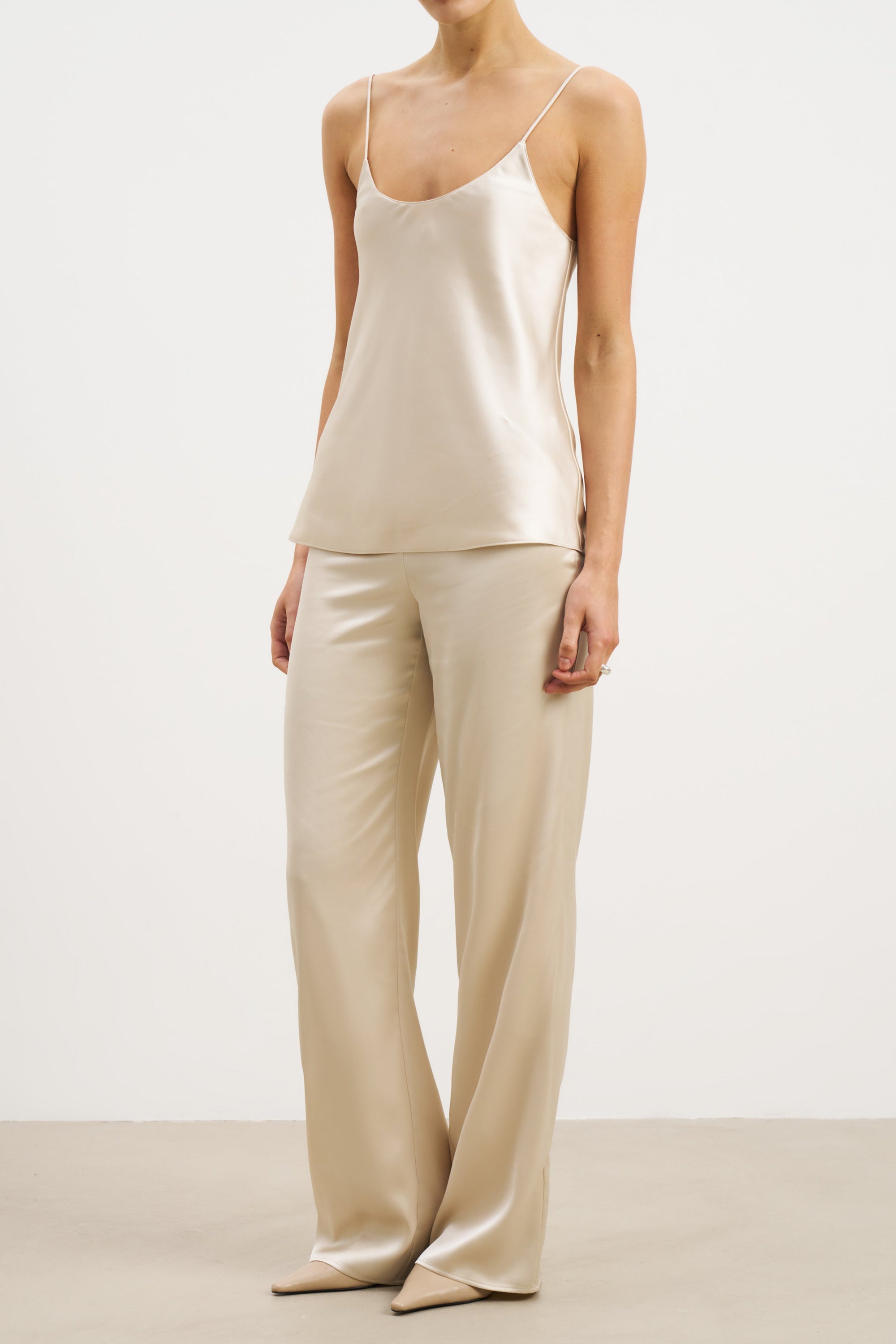 Formal Satin Straight Leg Trousers - Champagne