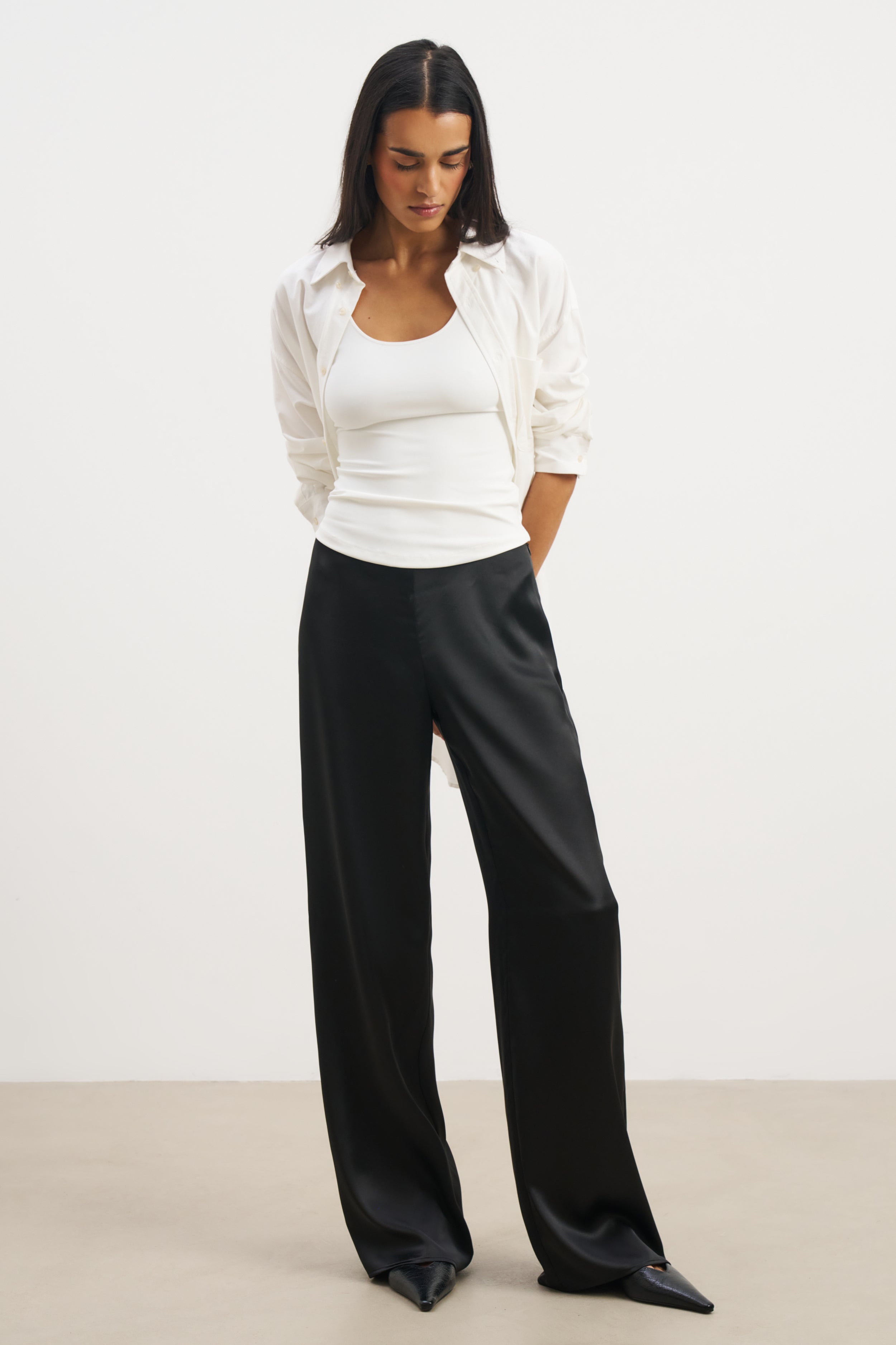 Formal Satin Straight Leg Trousers - Black