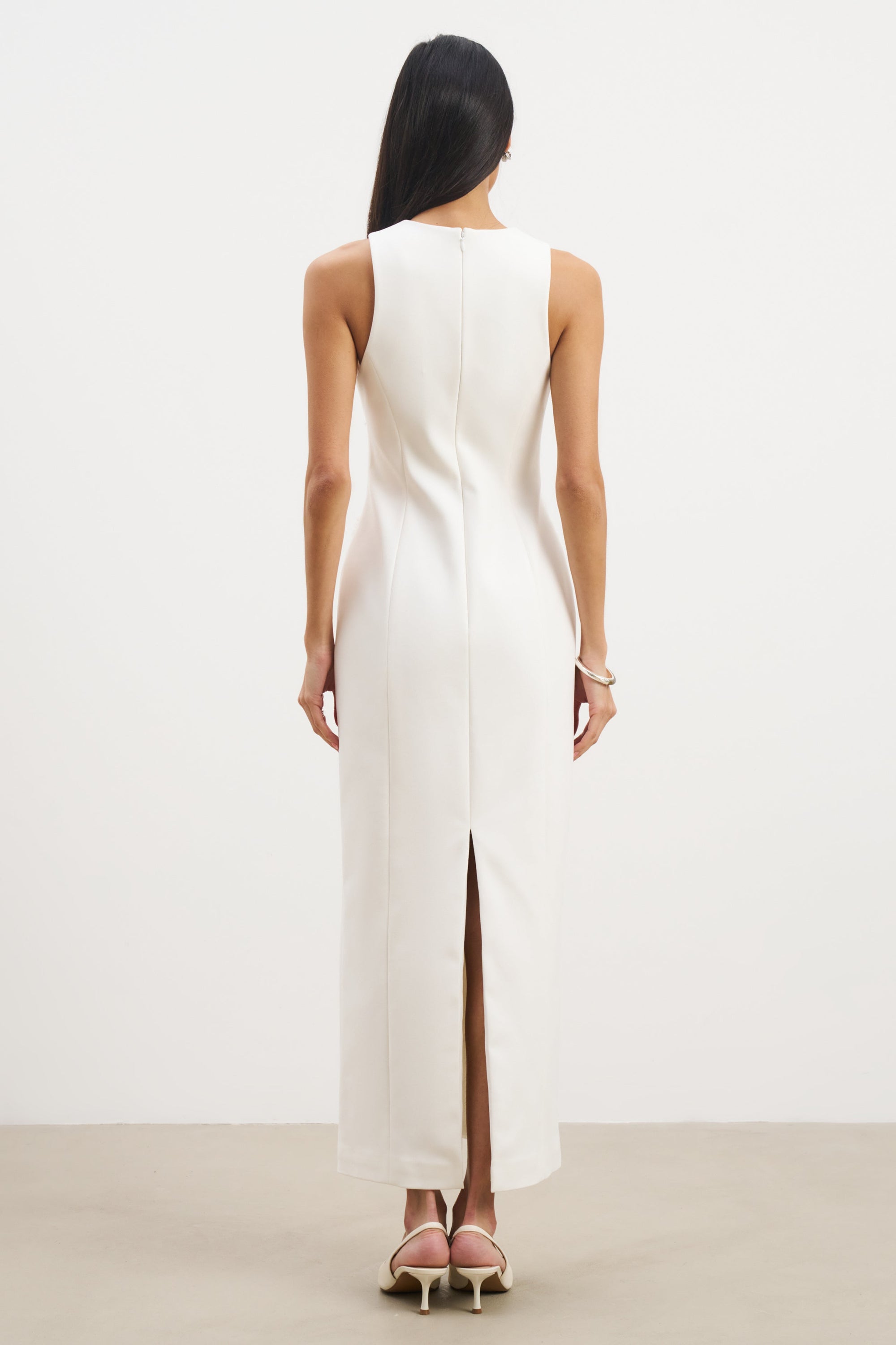 Tailored Button Down Maxi Dress - White