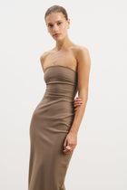 Strapless Ruched Midaxi Dress - Latte