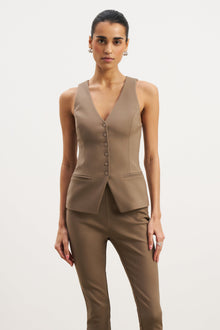 Tailored V-Neck Hourglass Waistcoat - Latte