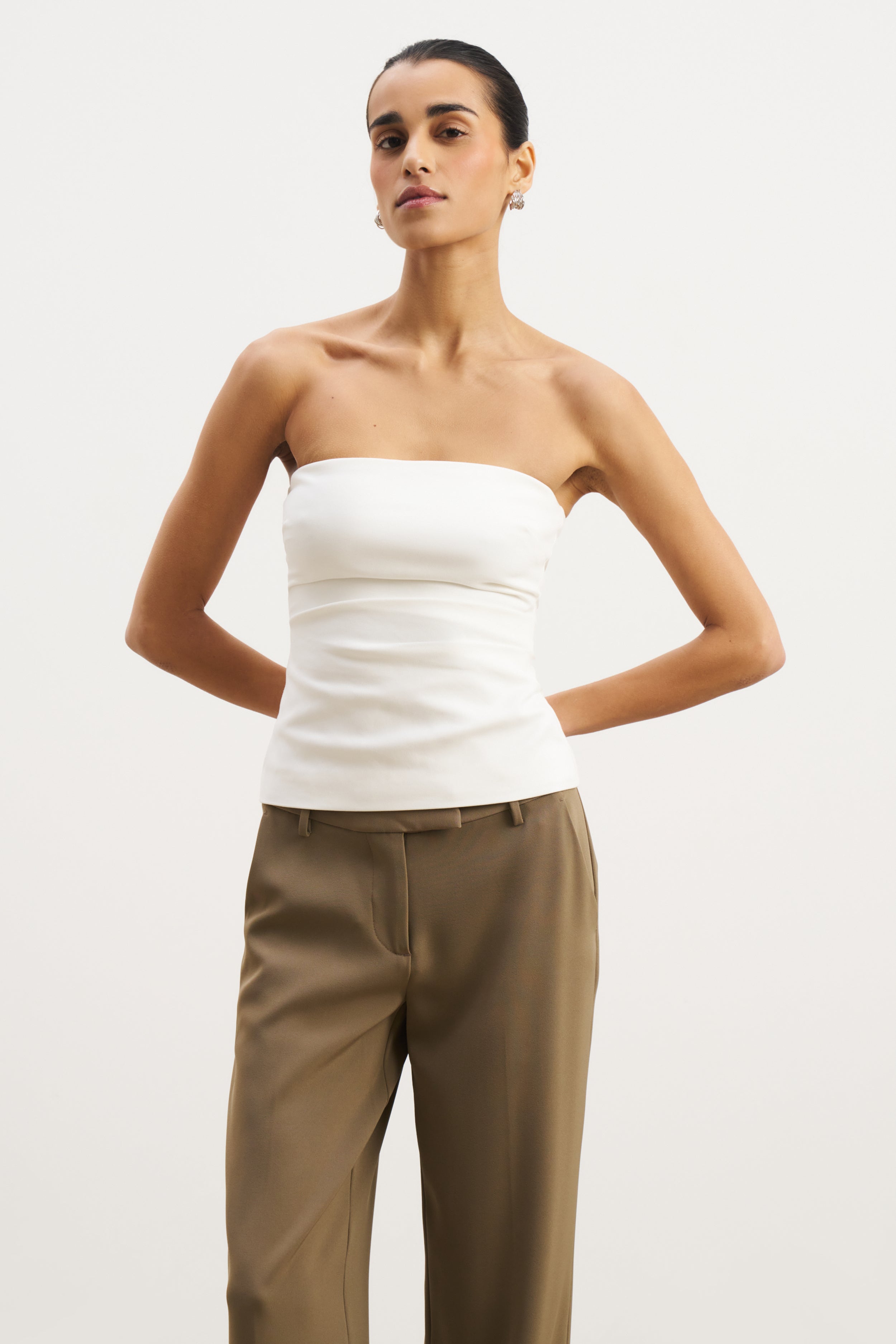 Tailored Ruched Bodice - White