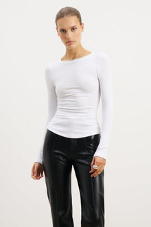 Soft Ribbed Long Sleeve Top - White