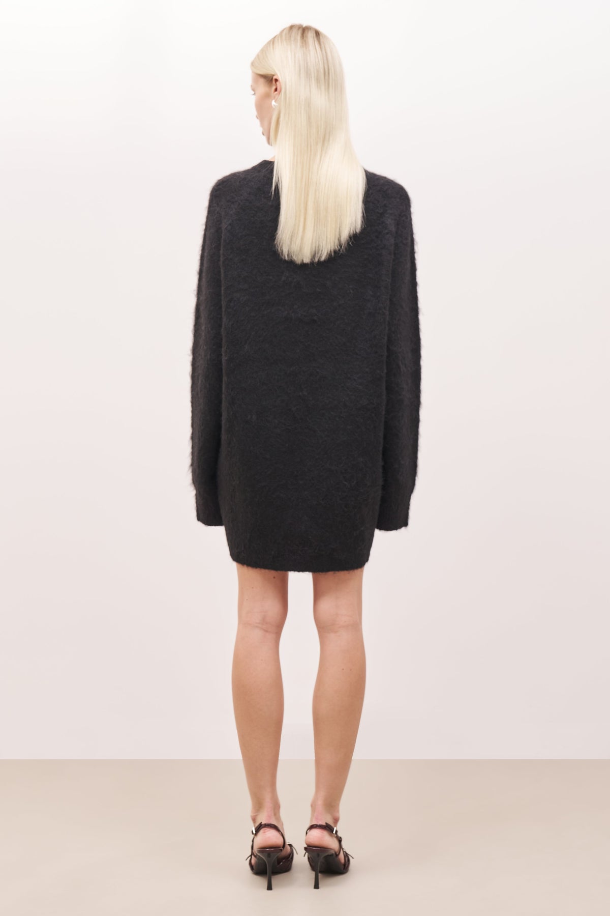 Soft Brushed Crew Neck Jumper Dress - Black