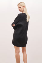 Soft Brushed Crew Neck Jumper Dress - Black