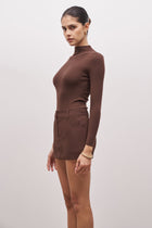 Fine Knit High Neck Bodysuit - Truffle