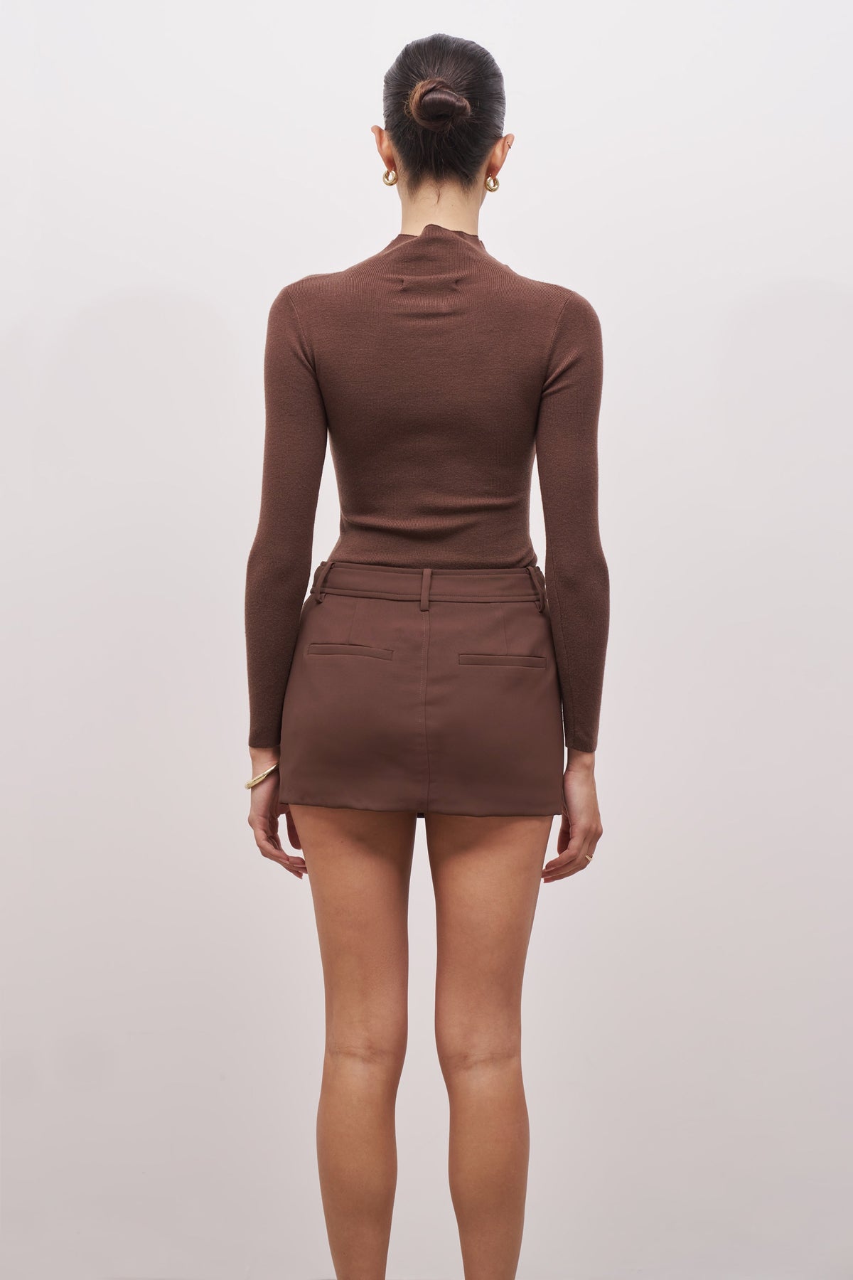 Fine Knit High Neck Bodysuit - Truffle