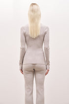 V Neck Ribbed Knit Cardigan - Pebble Grey