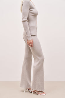 Mid Rise Ribbed Knit Trousers - Pebble Grey