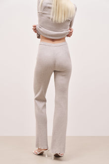 Mid Rise Ribbed Knit Trousers - Pebble Grey